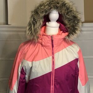 Y2K Free Country Jacket Womens XL Color Block Barbie PINK Removable Hood & Liner